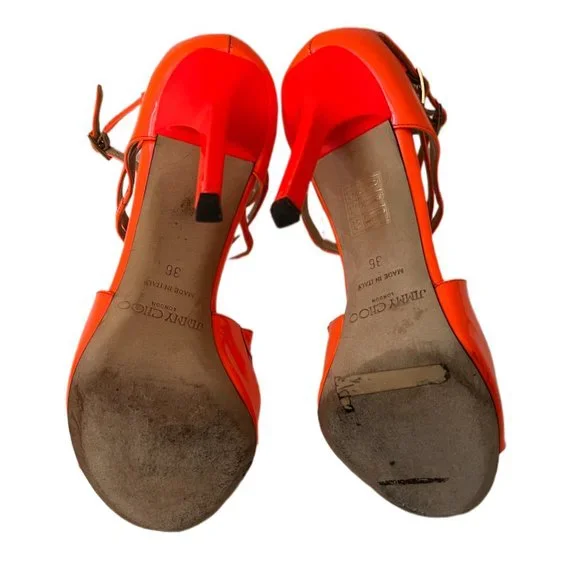 Jimmy Choo Orange Strapy 4" Heeled Sandals Size 36 (US Size 6) - Picture 10 of 11